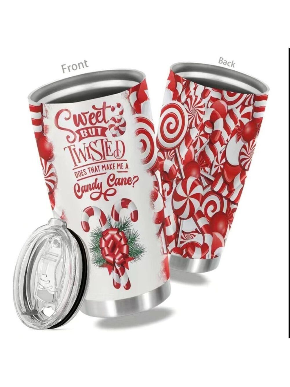New 20oz Sweet Christmas Candy Cane Stainless Steel Tumbler